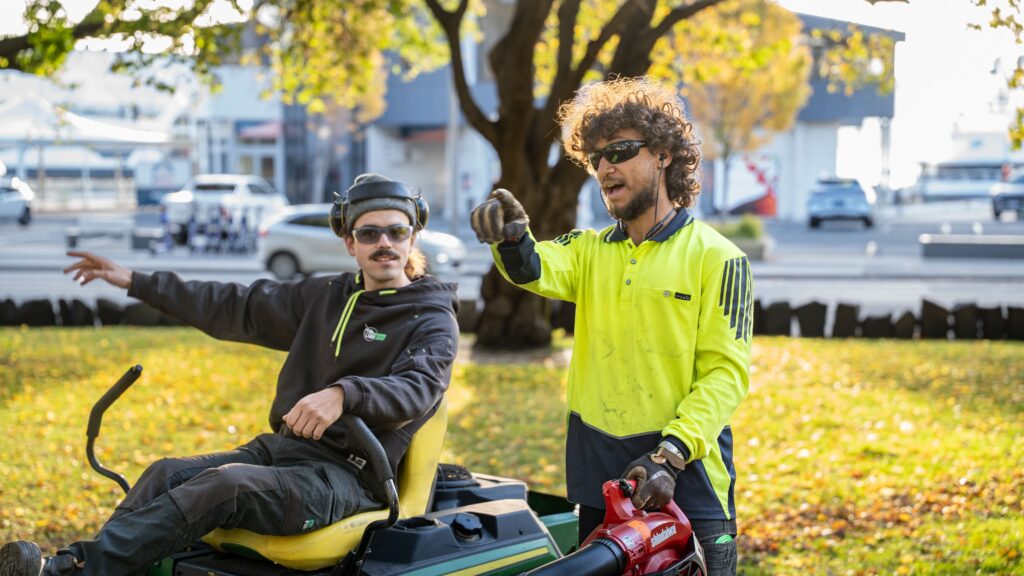 lawn squad team doing garden maintenance at Hobart's Parliament Lawns