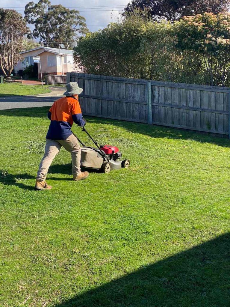 Lawn Squad mowing garden in Hobart